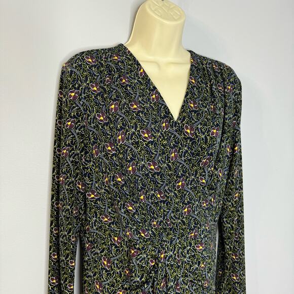 Brooks Brothers Violette-Print Navy Surplice Jersey Faux Wrap Jersey Dress M - Picture 4 of 12